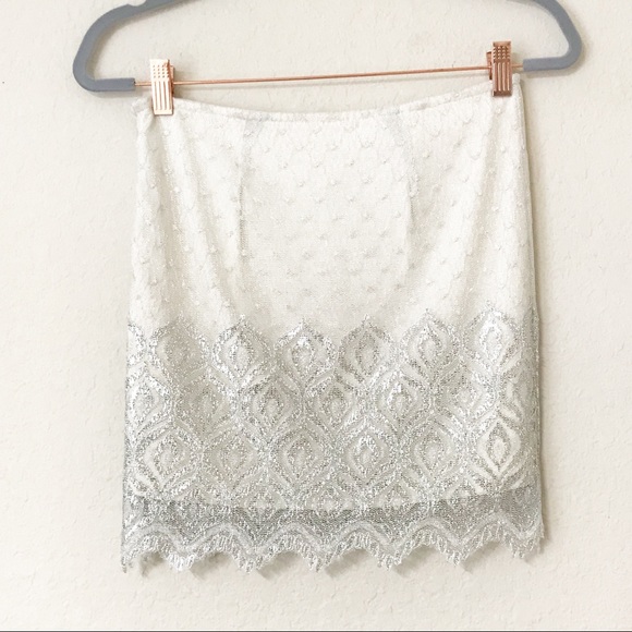 Free People Ivory & Silver Lace Mini Skirt - Picture 3 of 6